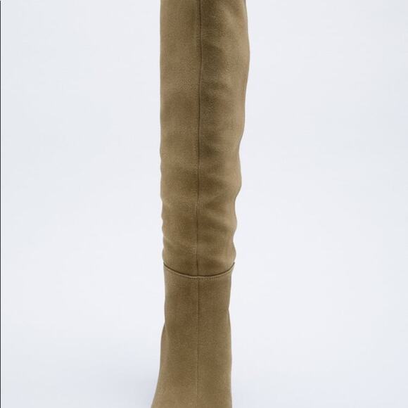 ZARA HEELED SPLIT LEATHER KNEE HIGH BOOTS - Picture 6 of 7